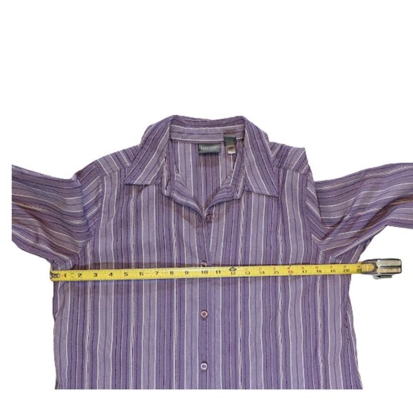 Additions by Chico’s Lavender Striped 3/4 Sleeve Button Front Top – Size 1 (M/L) - Picture 8 of 10